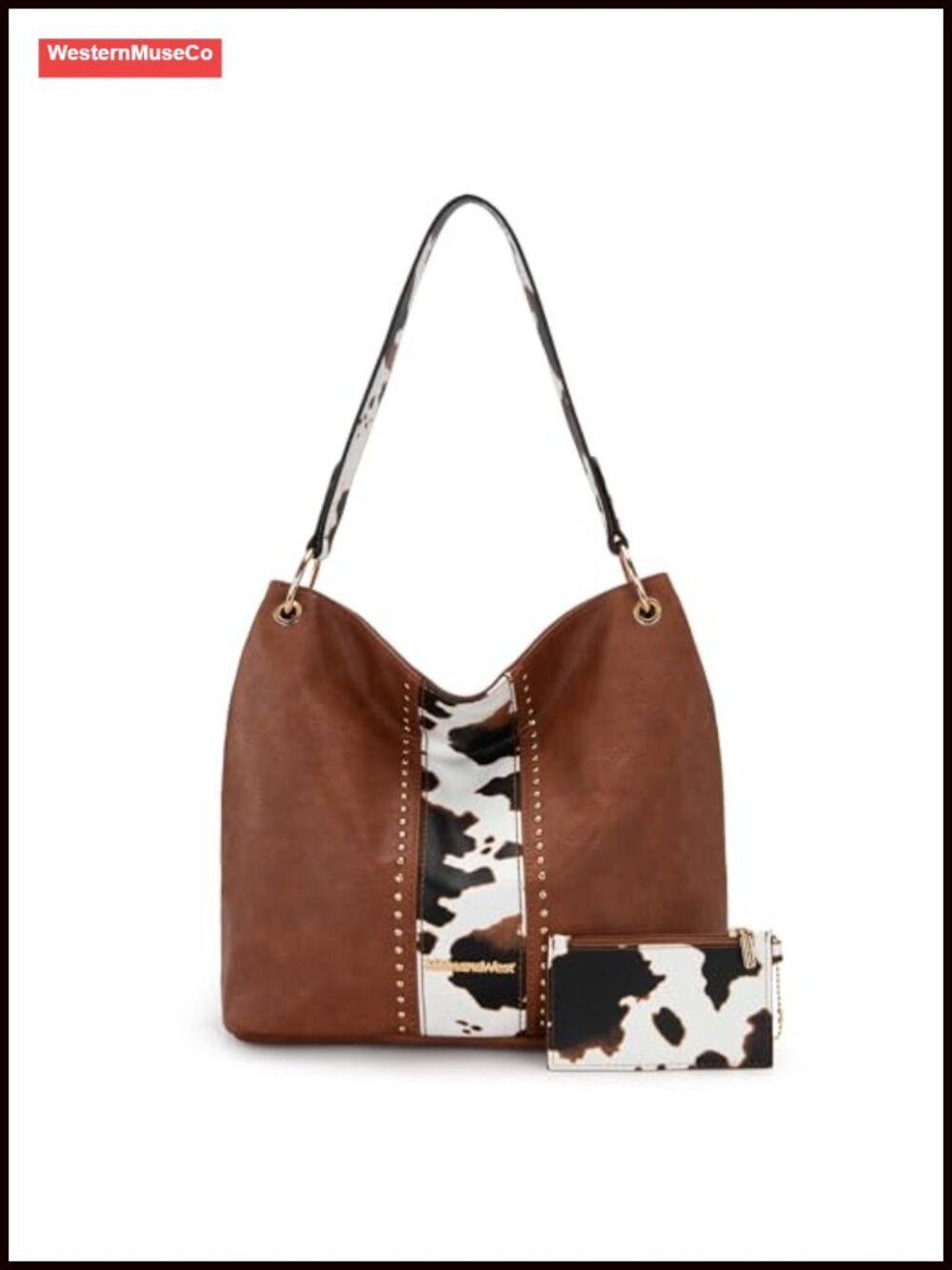 Cow Print Slouchy Hobo Shoulder Bag Tote with Coin Wallet